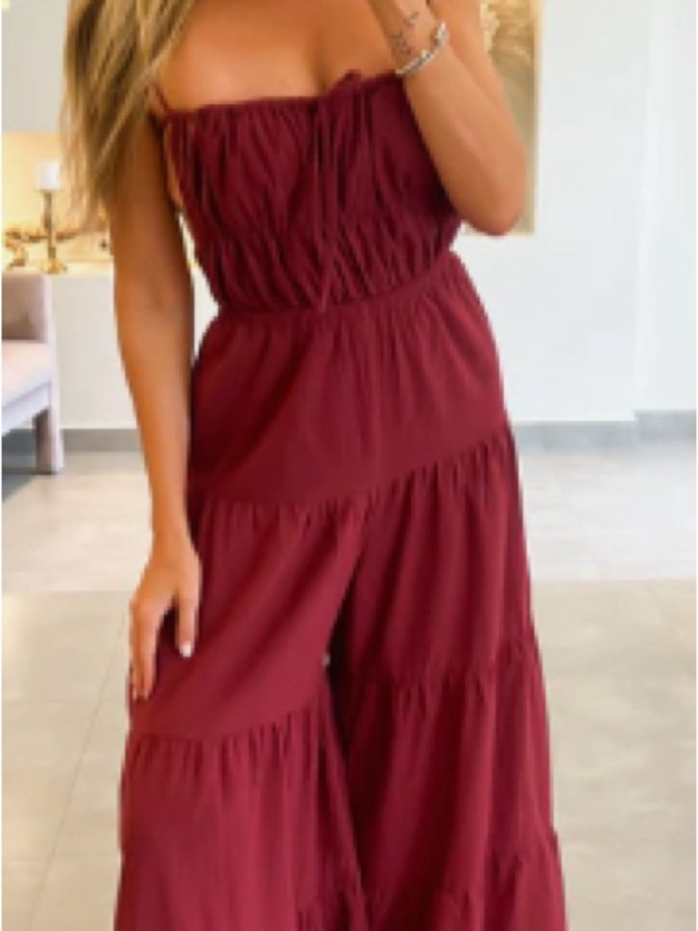 Strapless Wide-Leg Jumpsuit in Wine